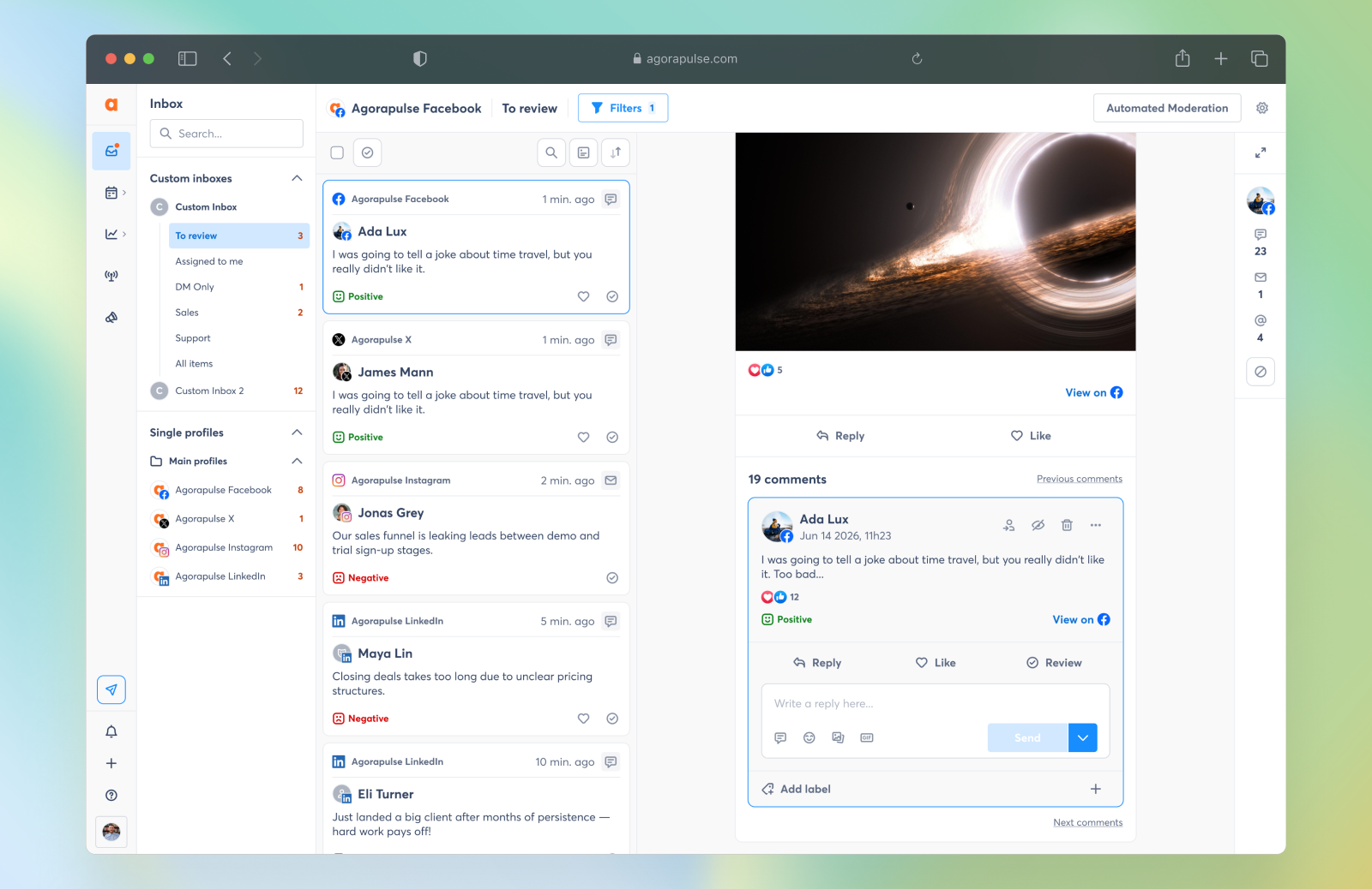 Custom Inbox Agorapulse — aperçu